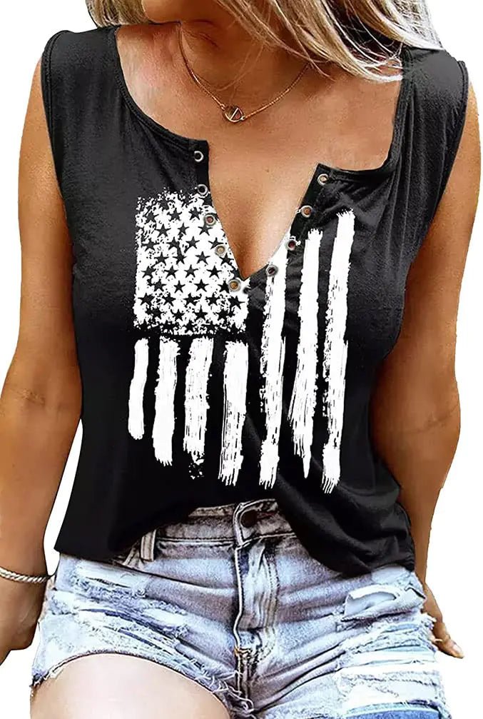 American Flag Tank Tops Women Patriotic Shirt USA Flag Sleeveless T-Shirt 4th of July Tee Tops (Black S) - Dakdouksson