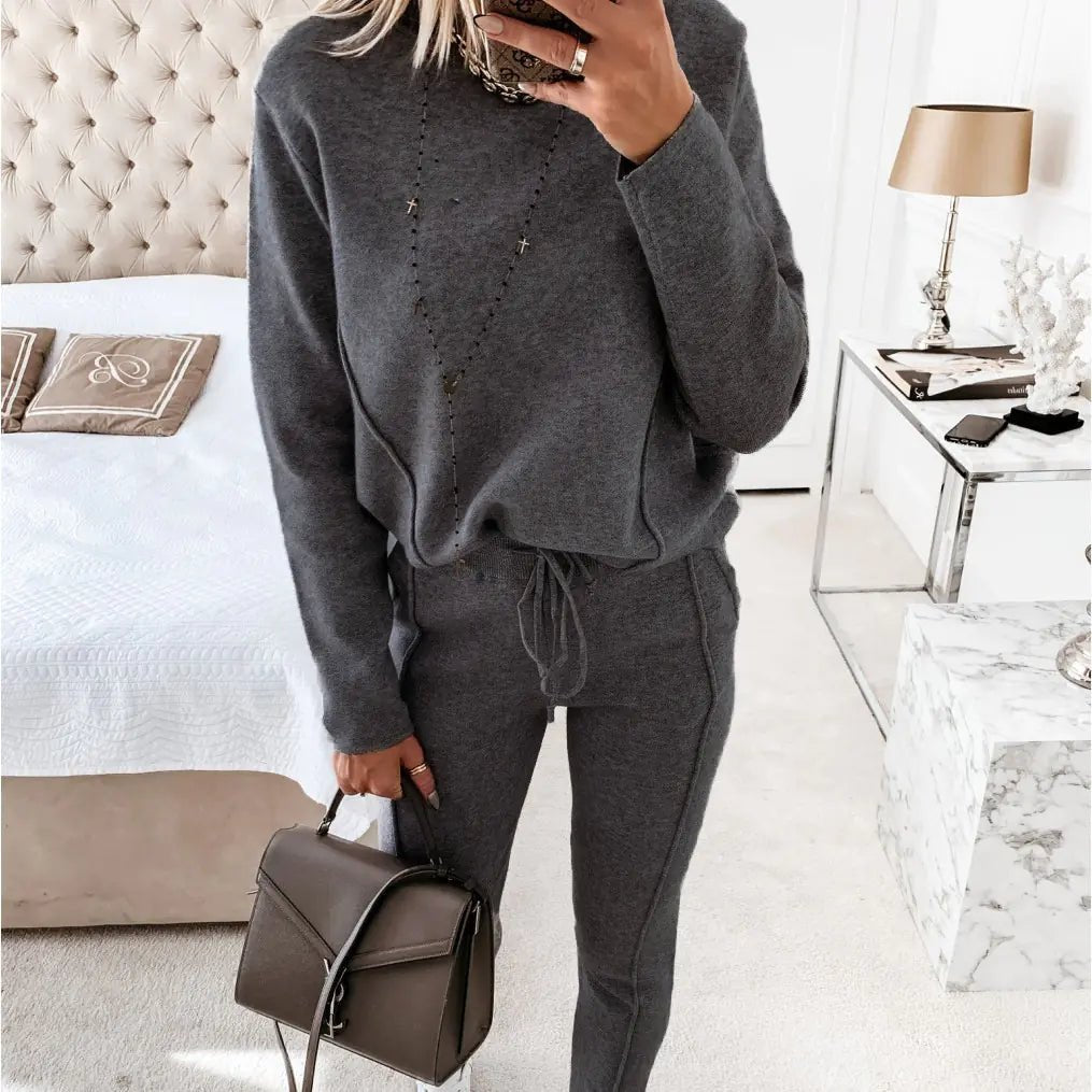 Autumn Winter Women's High Neck Hoodie & Pants Set - Dakdouksson