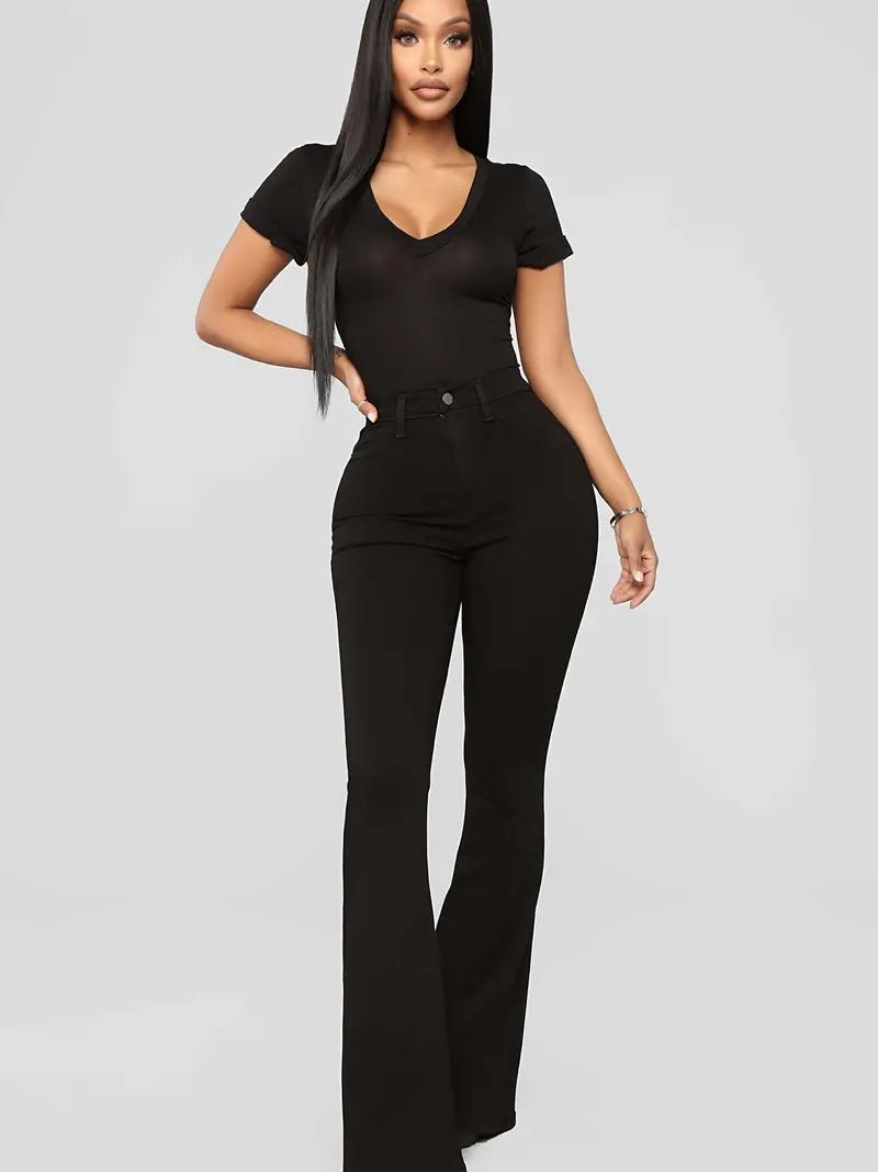 Black High Waist Flare Jeans with Slash Pockets - Dakdouksson