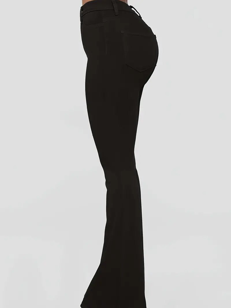 Black High Waist Flare Jeans with Slash Pockets - Dakdouksson