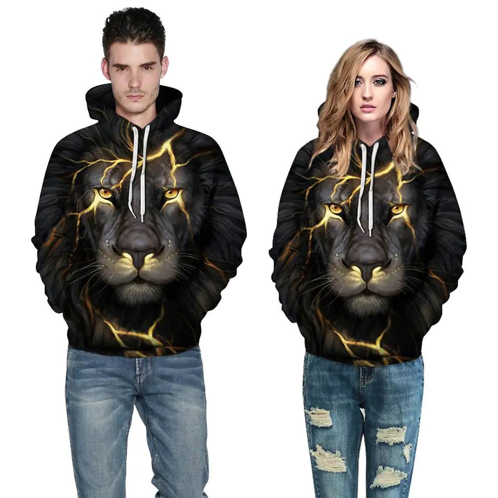Black Lion 3D Digital Print Hoodie for Couples - Dakdouksson