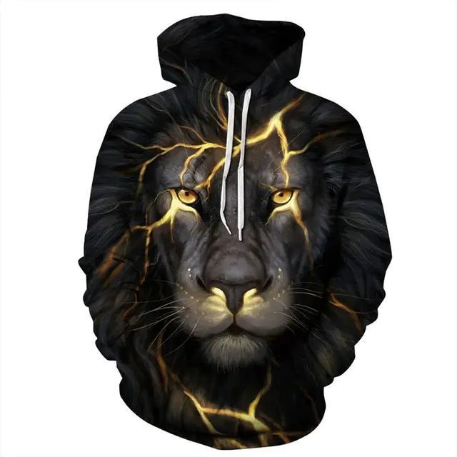 Black Lion 3D Digital Print Hoodie for Couples - Dakdouksson
