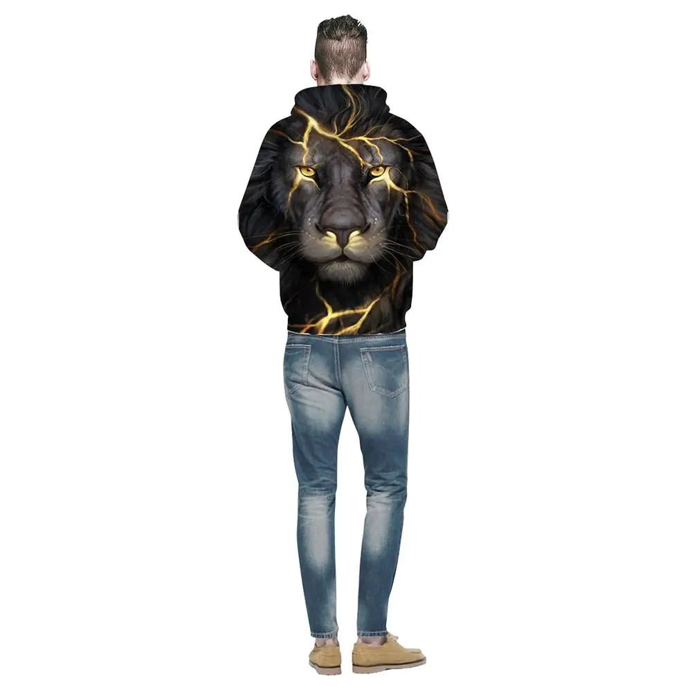 Black Lion 3D Digital Print Hoodie for Couples - Dakdouksson