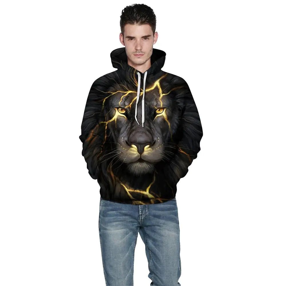 Black Lion 3D Digital Print Hoodie for Couples - Dakdouksson