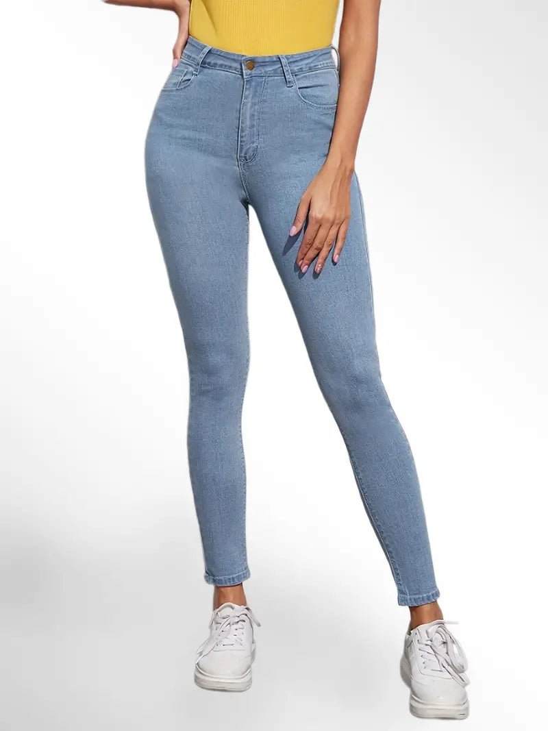 Blue High Waist Skinny Jeans with Slash Pockets - Dakdouksson