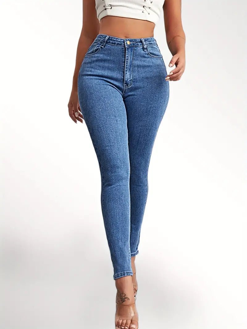Blue High Waist Skinny Jeans with Slash Pockets - Dakdouksson