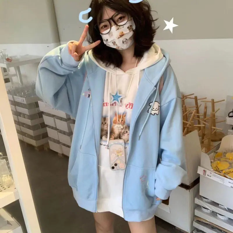 Embroidered Dog Hooded Cardigan for Women