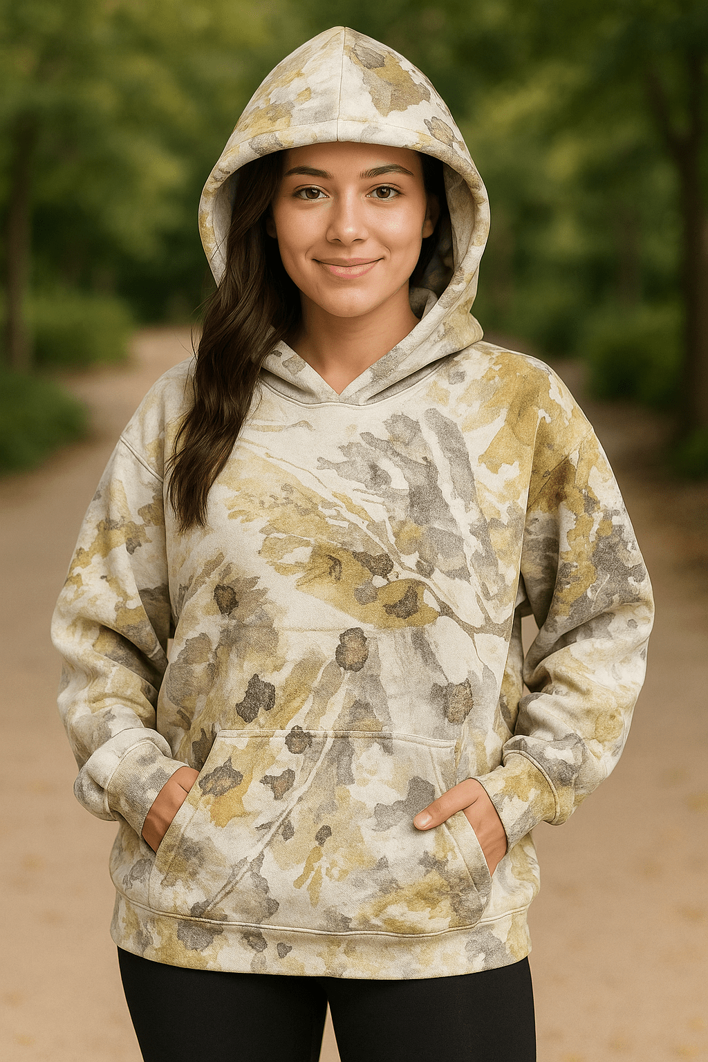 Camo Hoodies for Teen Girls Cute Sweatshirt Maple Leaf Print Oversized Fleece Sweatshirts Pullover Tops with Pocket - Dakdouksson