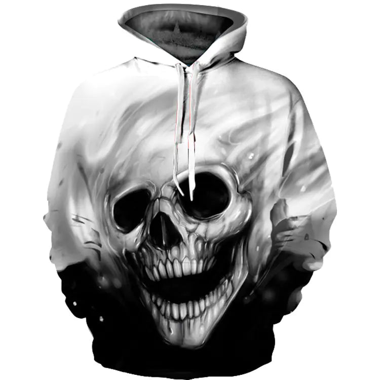 Classic Skull Print Hoodie with 3D Design - Dakdouksson