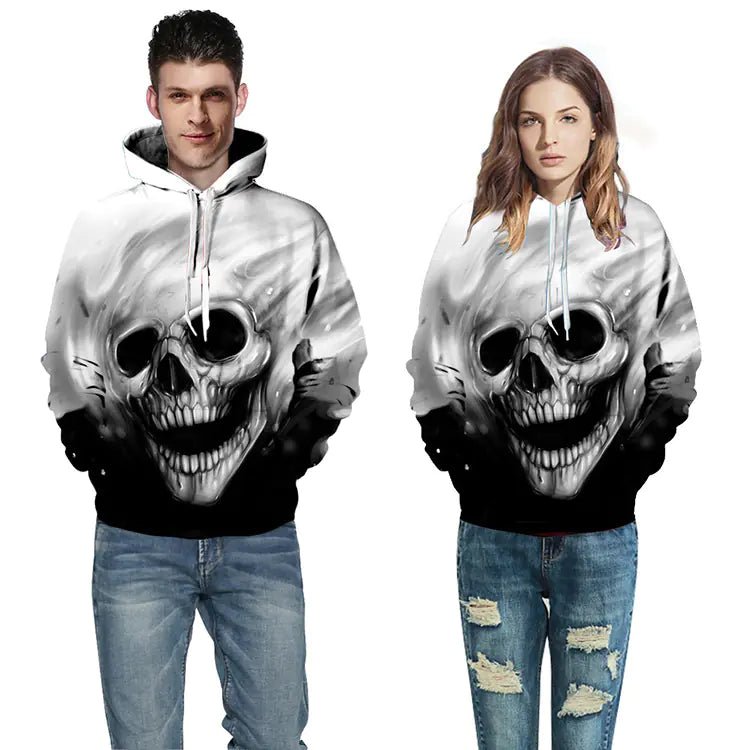 Classic Skull Print Hoodie with 3D Design - Dakdouksson