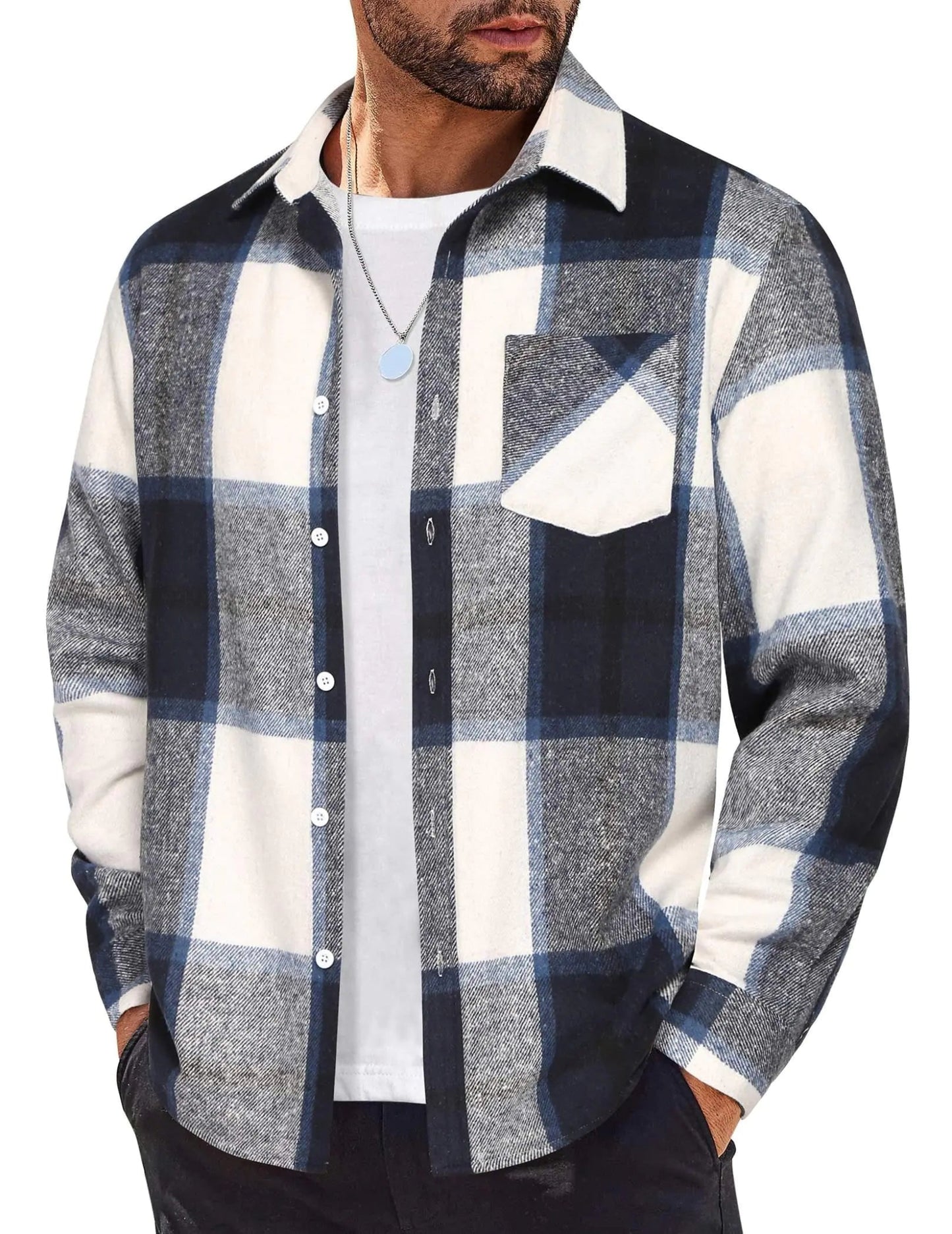 COOFANDY Mens Button Up Shirts Long Sleeve Plaid Shirts Casual Button Down Shirts Regular Fit Fall Jackets - Dakdouksson