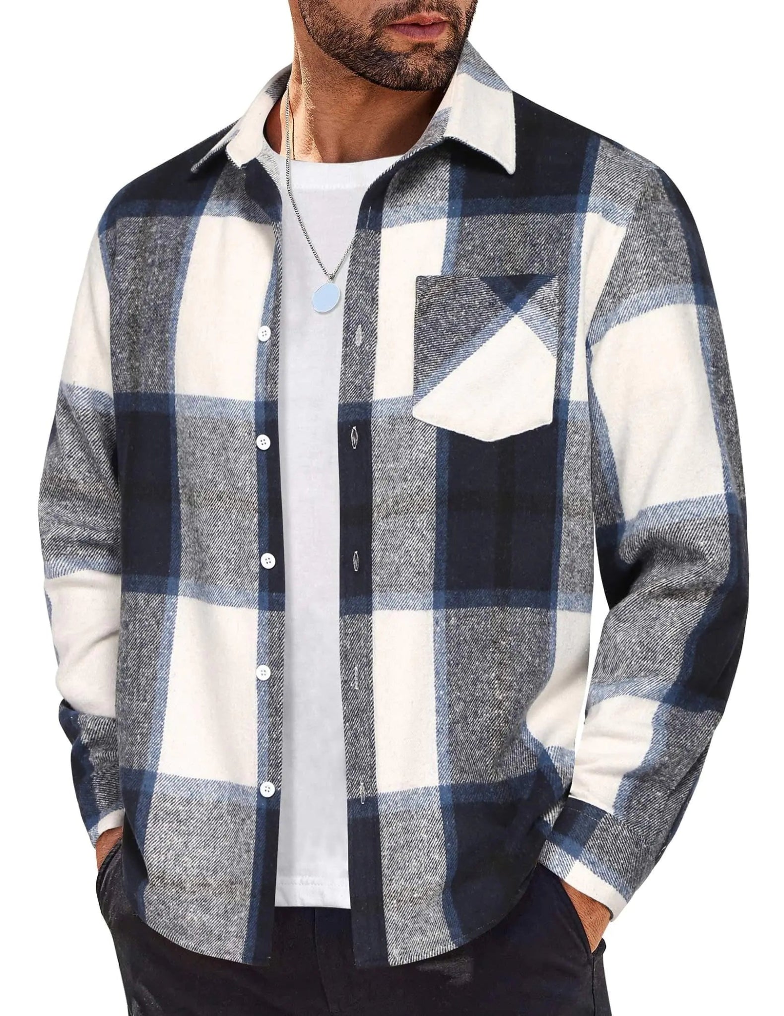 COOFANDY Mens Button Up Shirts Long Sleeve Plaid Shirts Casual Button Down Shirts Regular Fit Fall Jackets - Dakdouksson