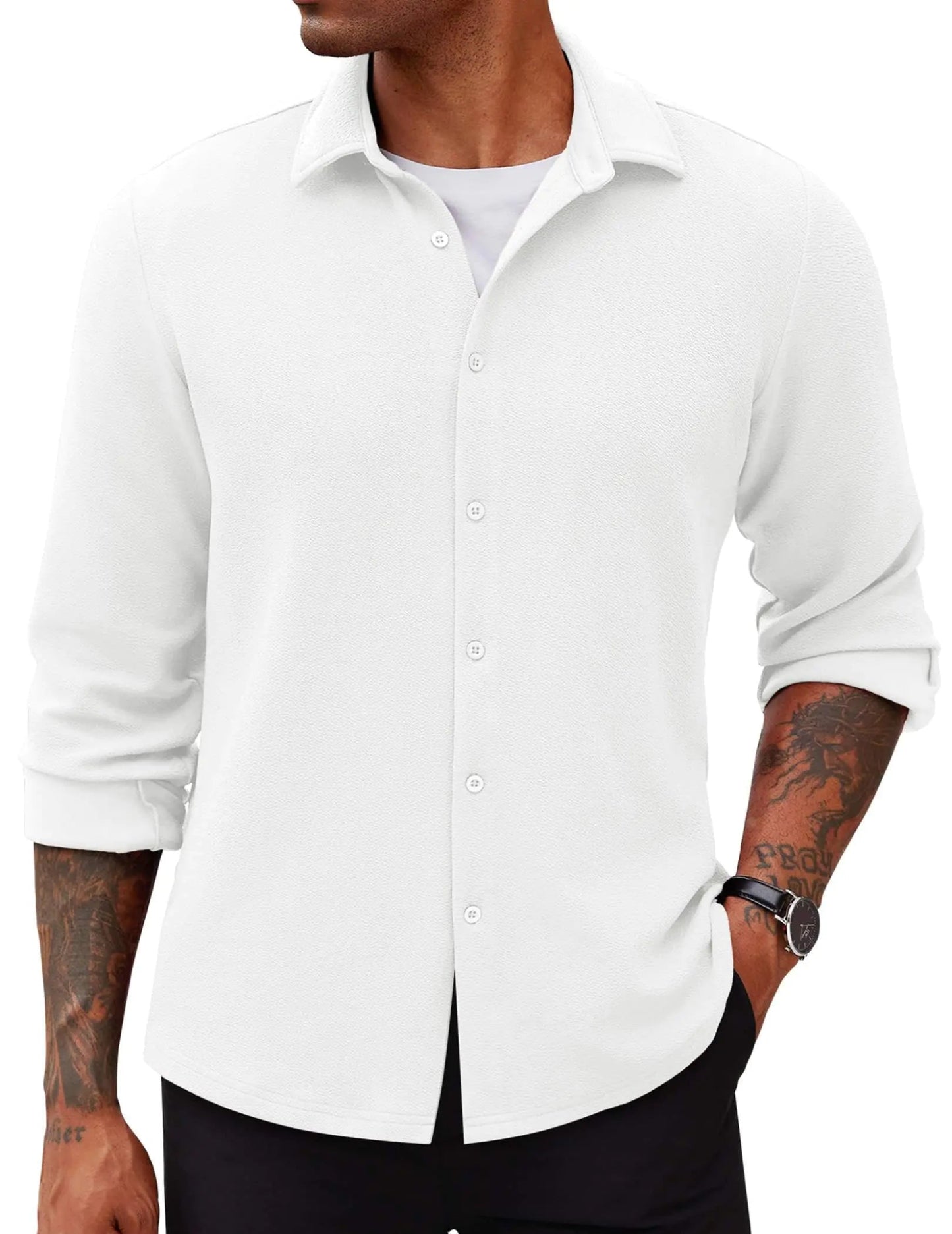 COOFANDY Mens Long Sleeve Button Down Shirts Untucked Shirts for Autumn Winter - Dakdouksson