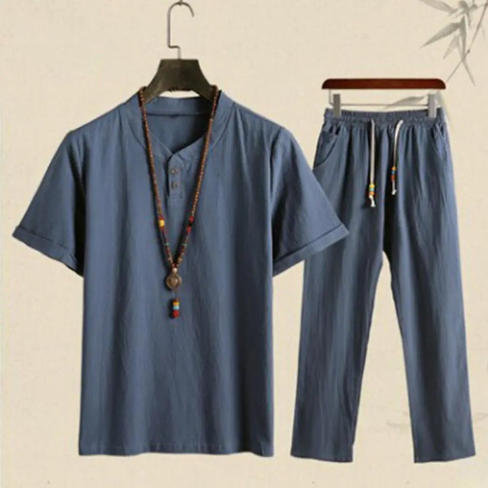 Cool Beach Outfit Set for Men - Short Sleeve Top & Pants - Dakdouksson