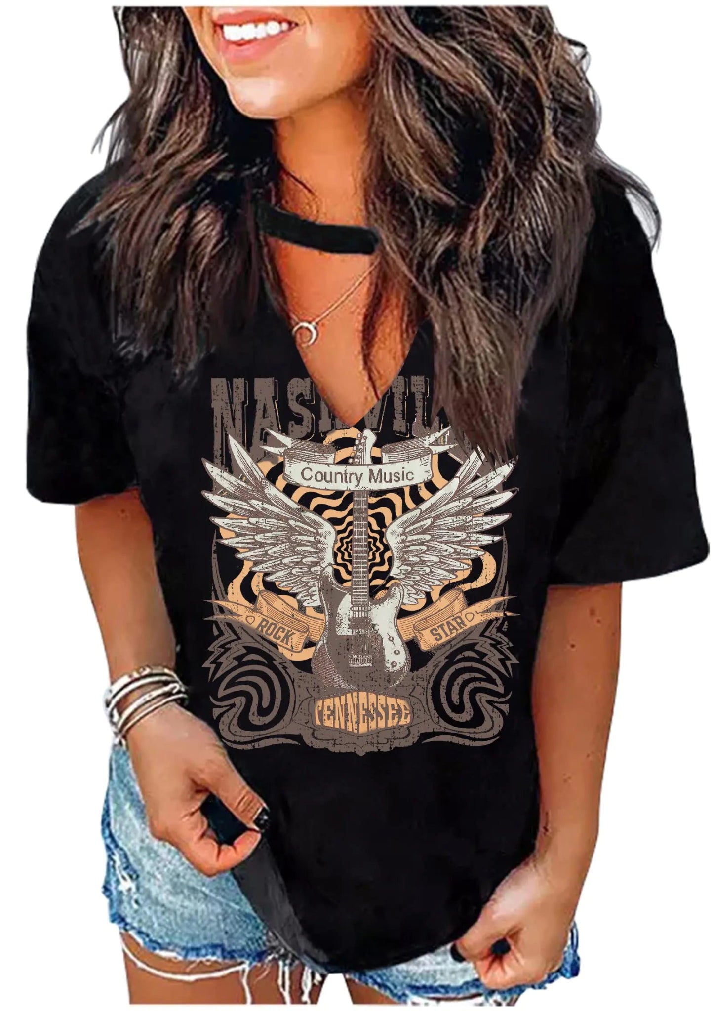 Country Concert Outfits Western Tops - Women Sexy Hollow Out V Neck T-Shirt Casual Retro Western Cowgirls Tees Tops - Dakdouksson