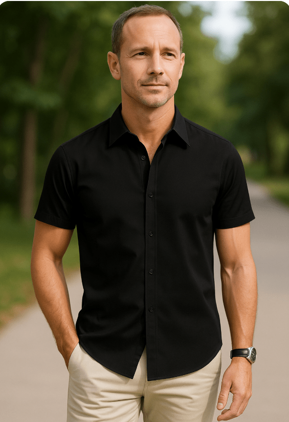 DEMEANOR Cotton Mens Dress Shirts Short Sleeve Button Down Shirts Formal Summer Dress Shirt Casual Button Up Shirts Men Black - Dakdouksson