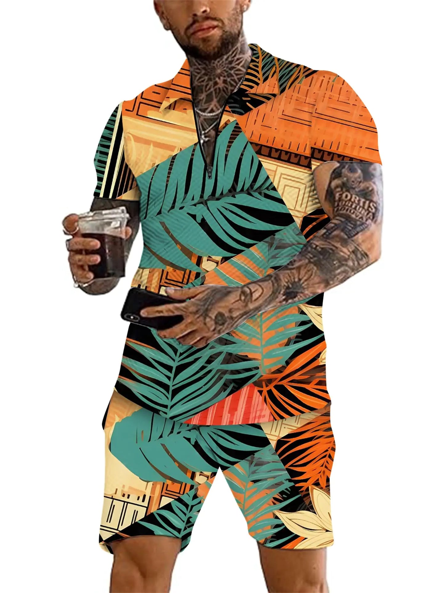Mlvekrt Men‘s Track Suits 2 Piece Summer Short Sets Outfits Fashion Polo Shirt Casual Short Sleeve and Shorts set