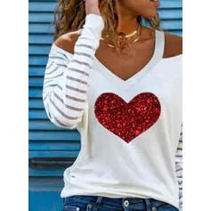 Fashion V Off - Shoulder Printed T-Shirt for Ladies - Dakdouksson