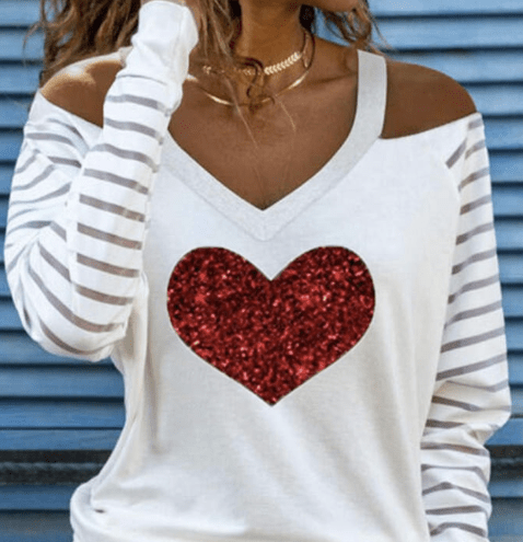 Fashion V Off - Shoulder Printed T-Shirt for Ladies - Dakdouksson