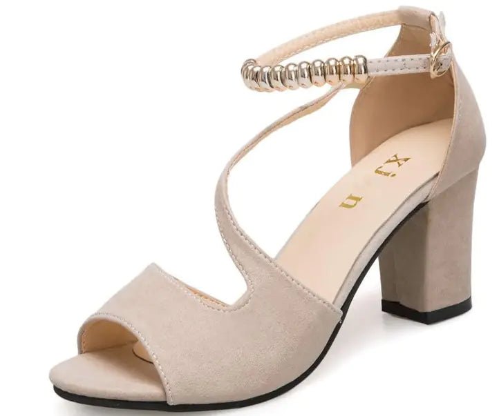 Fashion Women's Sandals with Thick Mid - Heel Buckle - Dakdouksson