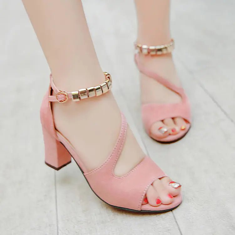 Fashion Women's Sandals with Thick Mid - Heel Buckle - Dakdouksson