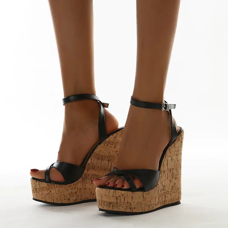 Fashionable Women's Wedge Sandals with Buckle Design - Dakdouksson