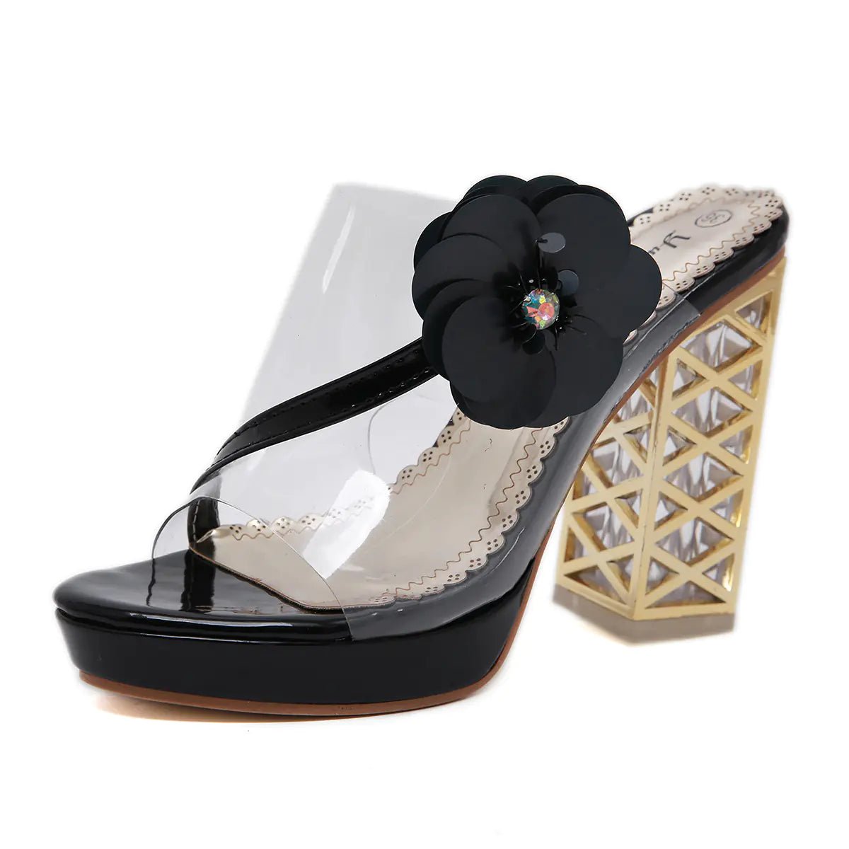 Flower Women's Thick Heel High Heels Sandals - Dakdouksson