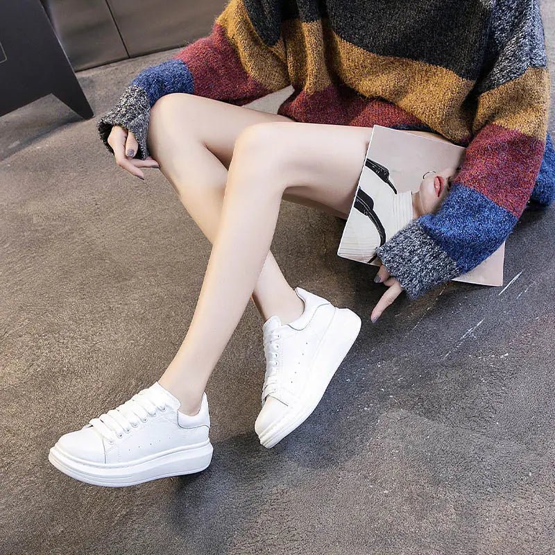 Genuine Leather Autumn Fashion White Sneakers for Women - Dakdouksson