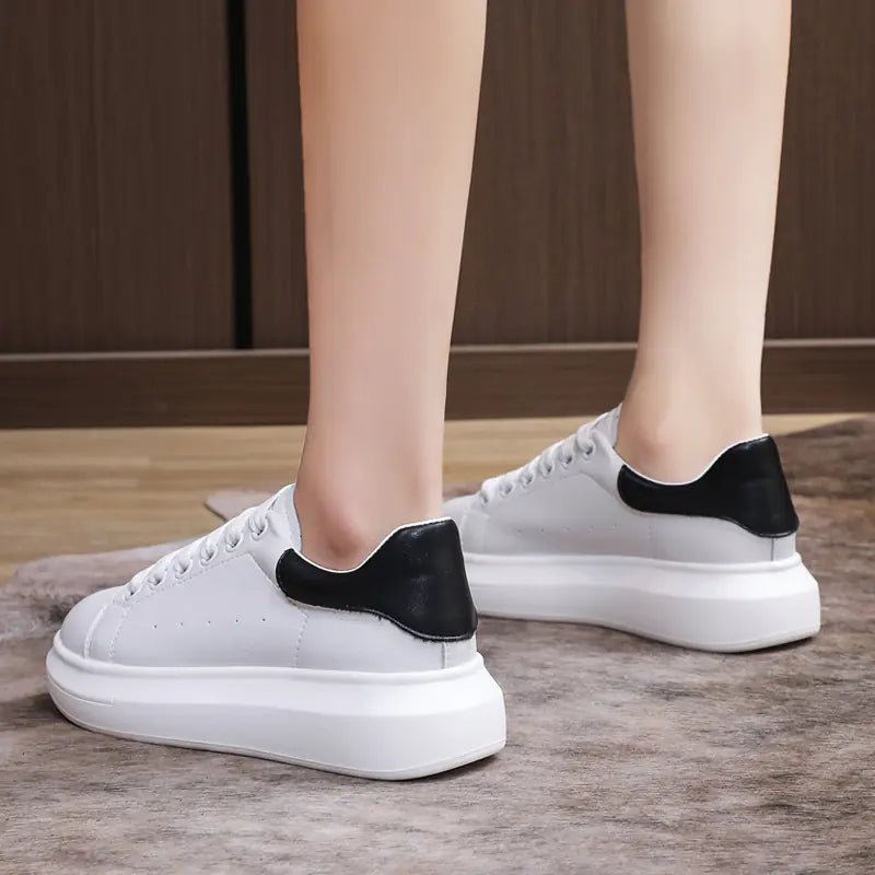 Genuine Leather Autumn Fashion White Sneakers for Women - Dakdouksson