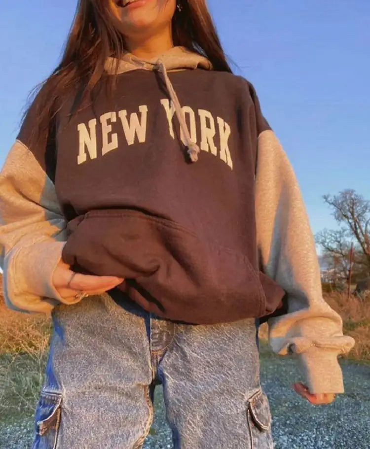 Embroidered Casual Hooded Stitching Sweatshirt
