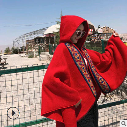 Ethnic Style Women's Hooded Warm Travel Scarf Cape