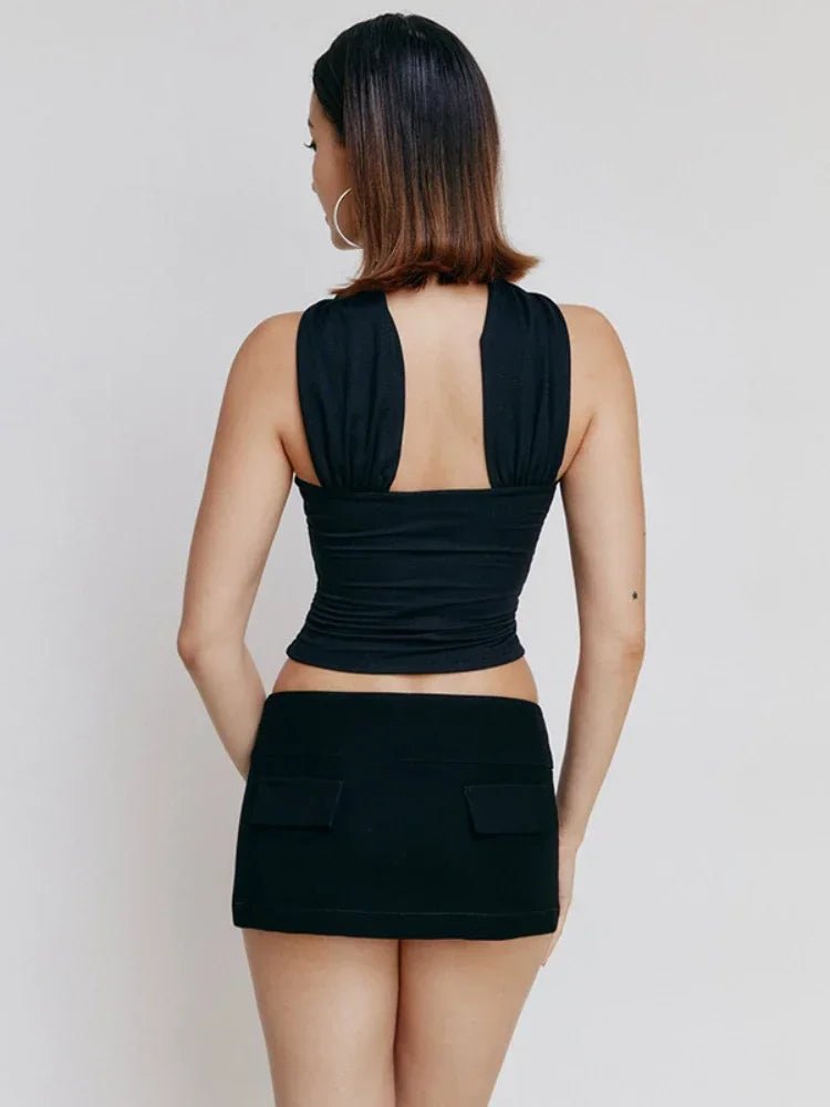 Halter Backless Satin Crop Tops - Dakdouksson
