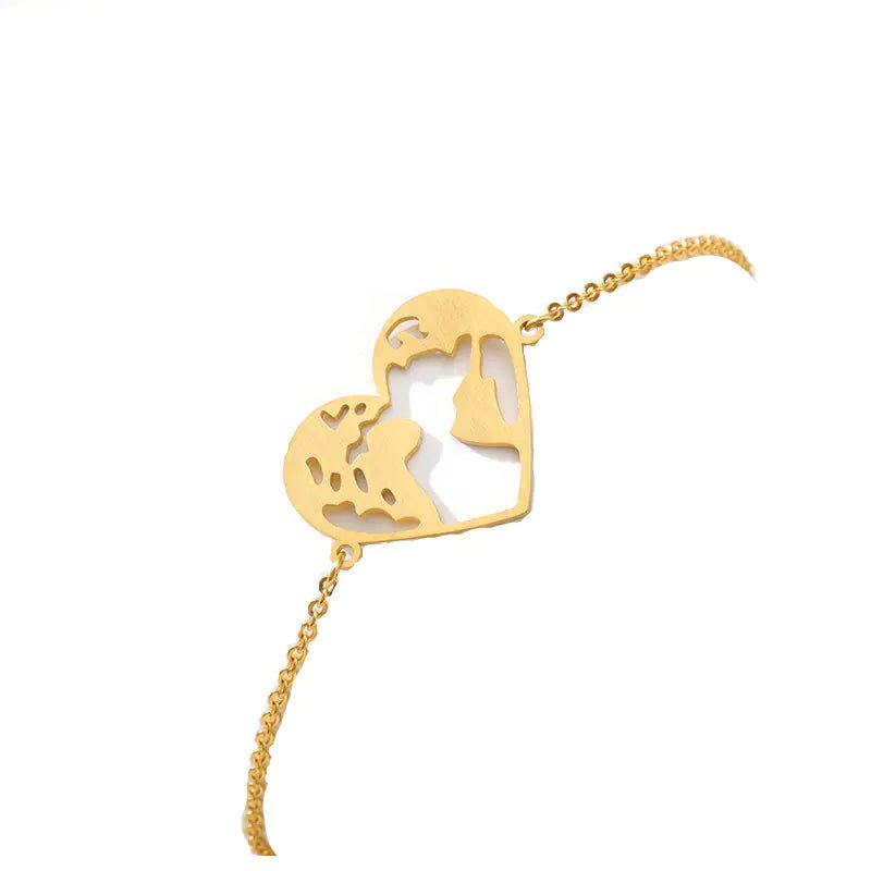 Heart - Shaped Hollow World Map Stainless Steel Bracelet - Dakdouksson