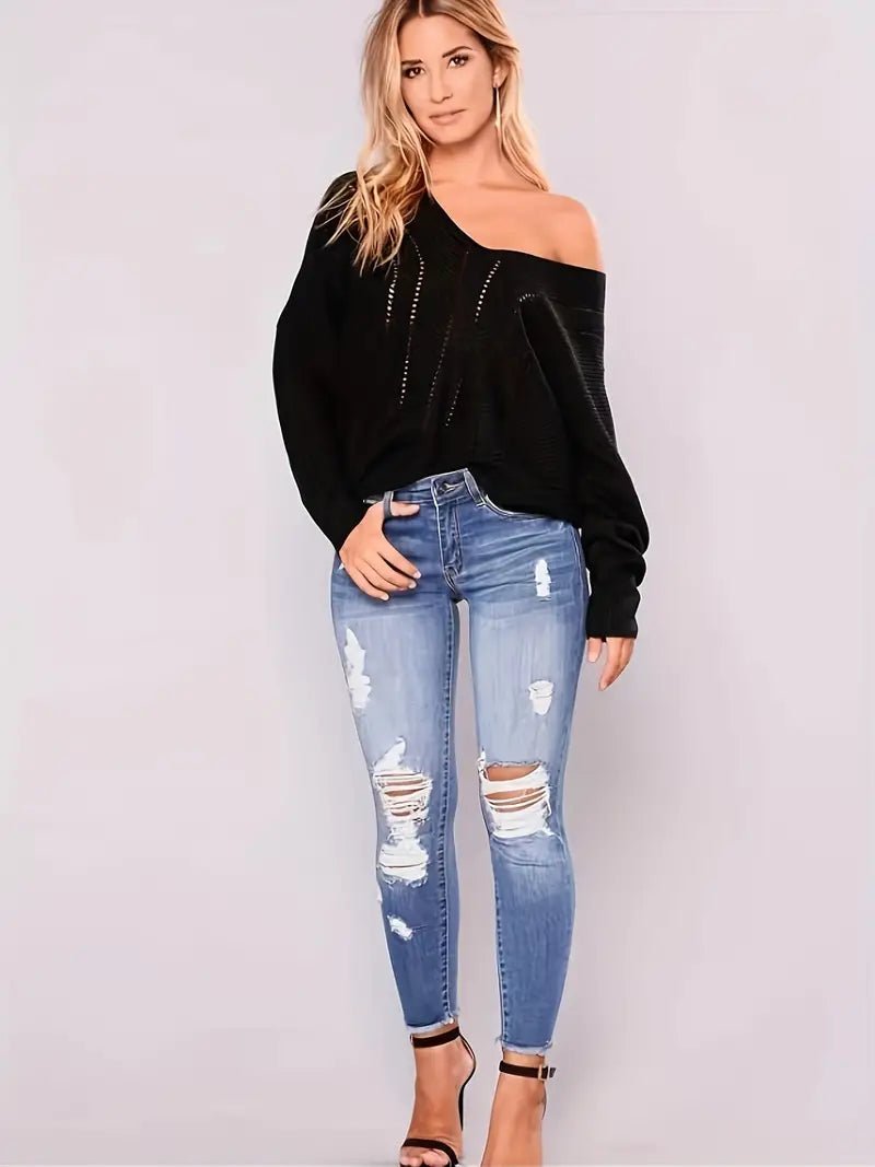 High Rise Distressed Capri Skinny Jeans for Women - Dakdouksson