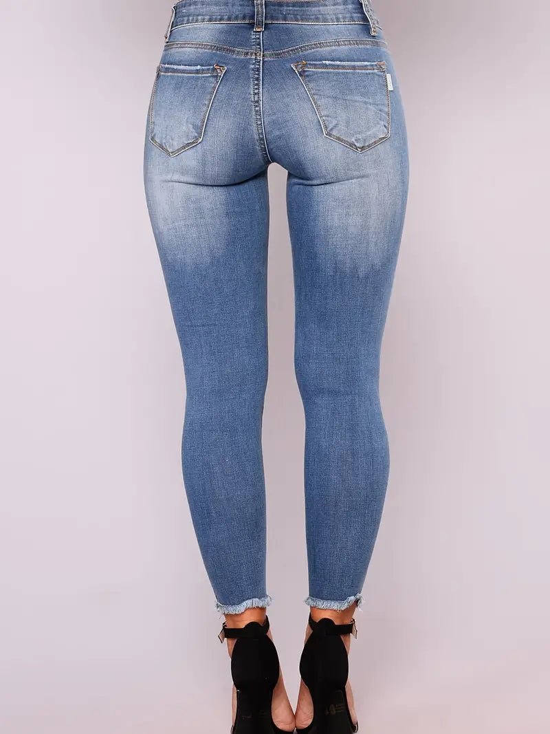 High Rise Distressed Capri Skinny Jeans for Women - Dakdouksson