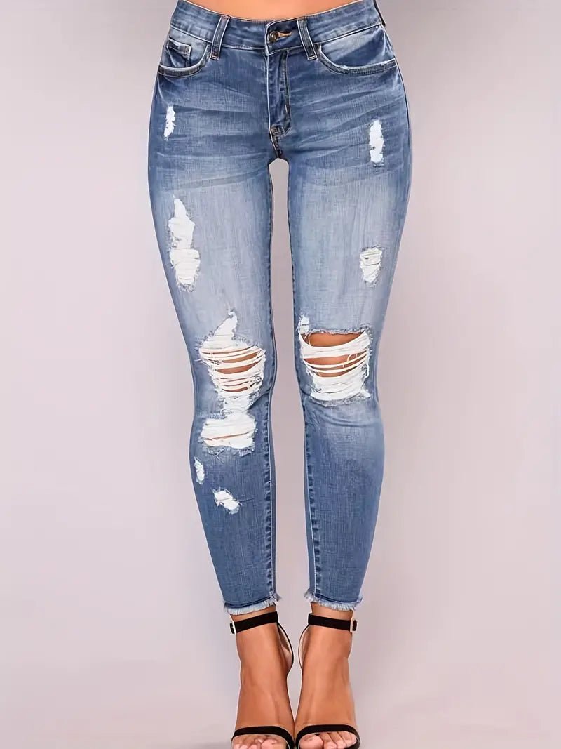 High Rise Distressed Capri Skinny Jeans for Women - Dakdouksson