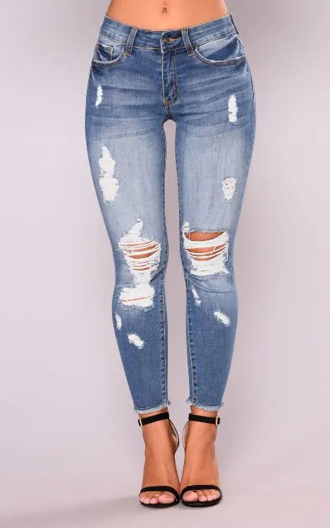 High Rise Distressed Capri Skinny Jeans for Women - Dakdouksson