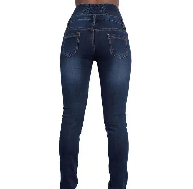 High Waist Dark Blue Skinny Jeans with Slash Pockets - Dakdouksson