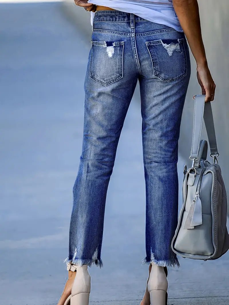 High Waist Distressed Ripped Knee Skinny Jeans for Women - Dakdouksson