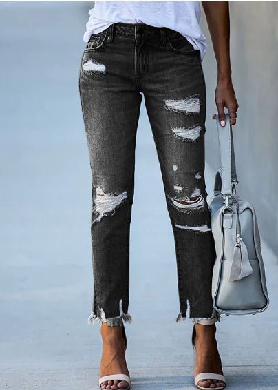 High Waist Distressed Ripped Knee Skinny Jeans for Women - Dakdouksson
