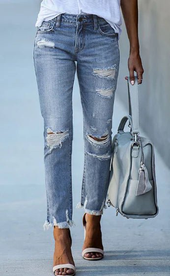 High Waist Distressed Ripped Knee Skinny Jeans for Women - Dakdouksson