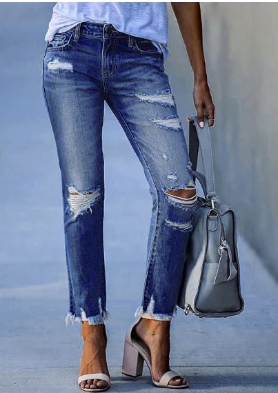 High Waist Distressed Ripped Knee Skinny Jeans for Women - Dakdouksson