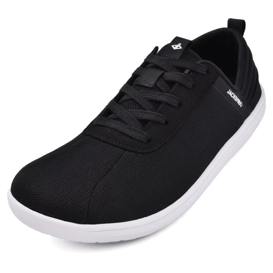 JACKSHIBO Mens Barefoot Dress Shoes Wide Toe Box Minimalist Walking Sneakers Zero Drop Sole Fashion Casual Shoes Natural Flexible Fit Black White Size 12 - Dakdouksson
