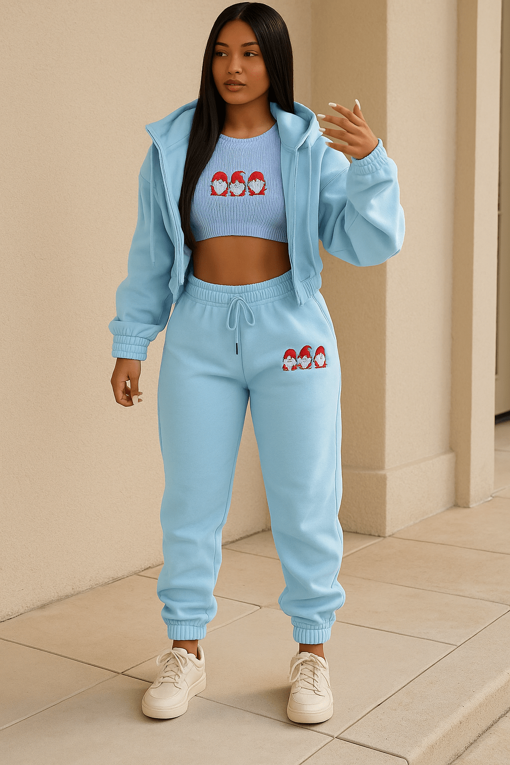 JMMSlmax Womens 3 Piece Outfits Long Sleeve Zip Cropped Sweatshirt Sweatpants Tracksuit with Tank Top Sweatsuit Lounge Sets - Dakdouksson
