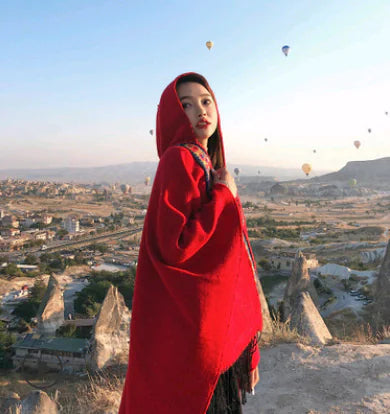 Ethnic Style Women's Hooded Warm Travel Scarf Cape
