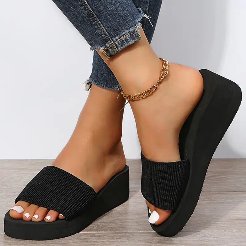 Knitted Wedge Slippers for Women - Chunky Platform Sandals - Dakdouksson