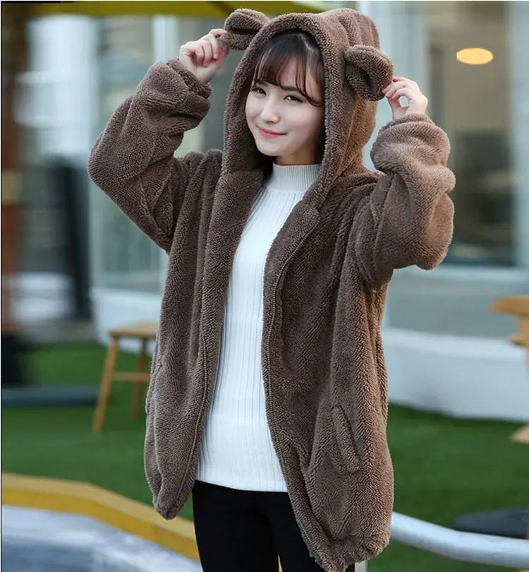 Korean Style Cartoon Bear & Bunny Hoodie for Women - Dakdouksson