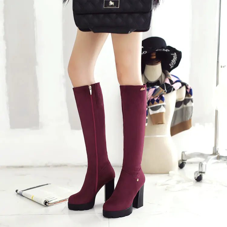Korean Style Suede Chunky Heel Platform Martin Boots - Dakdouksson