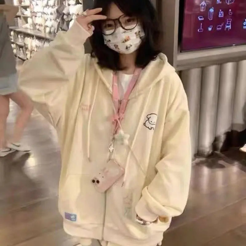 Embroidered Dog Hooded Cardigan for Women