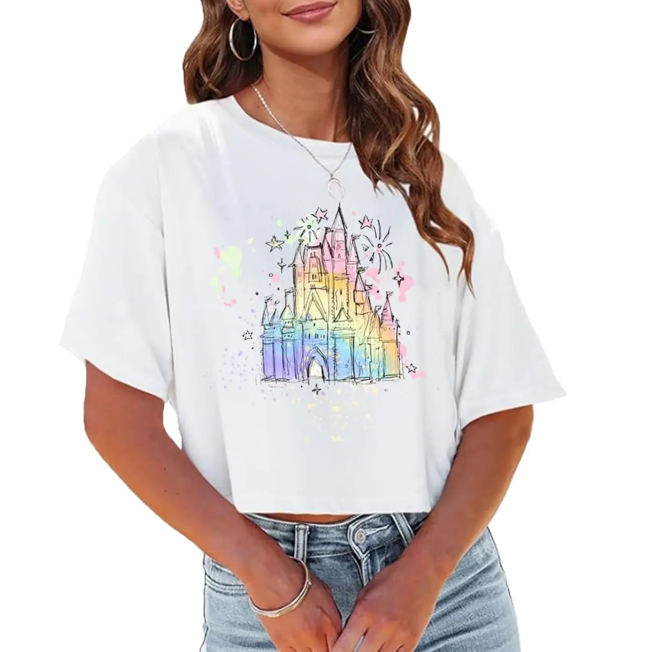 Magical Crop Tops Women Magic Kingdom T-Shirt Believe in The Magic Cute Castle Graphic Vacation Tee Casual Summer Shirt White - Dakdouksson